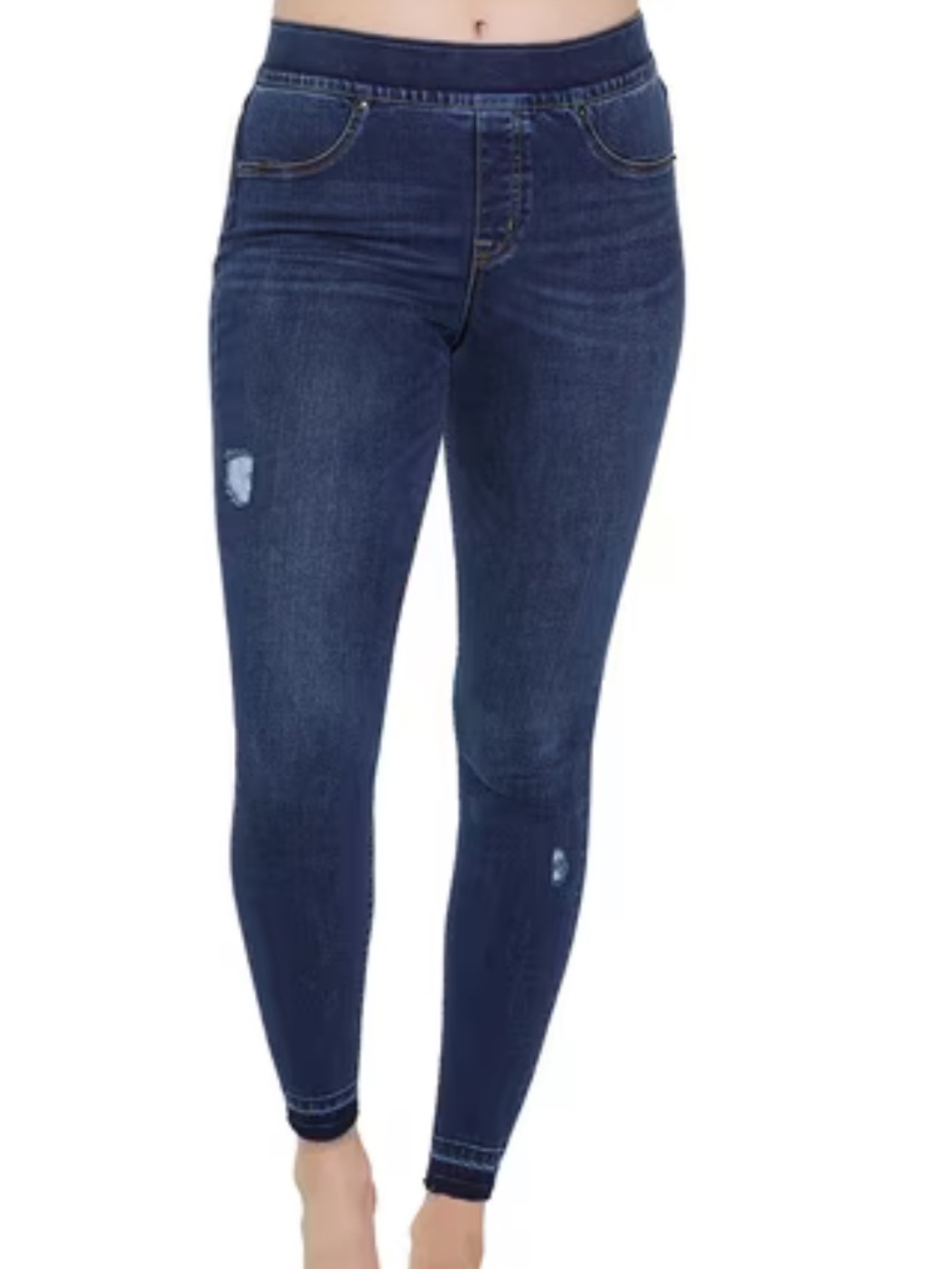 SPANX Indigo Skinny Jeans Light Distress Tummy control jegging L blue denim